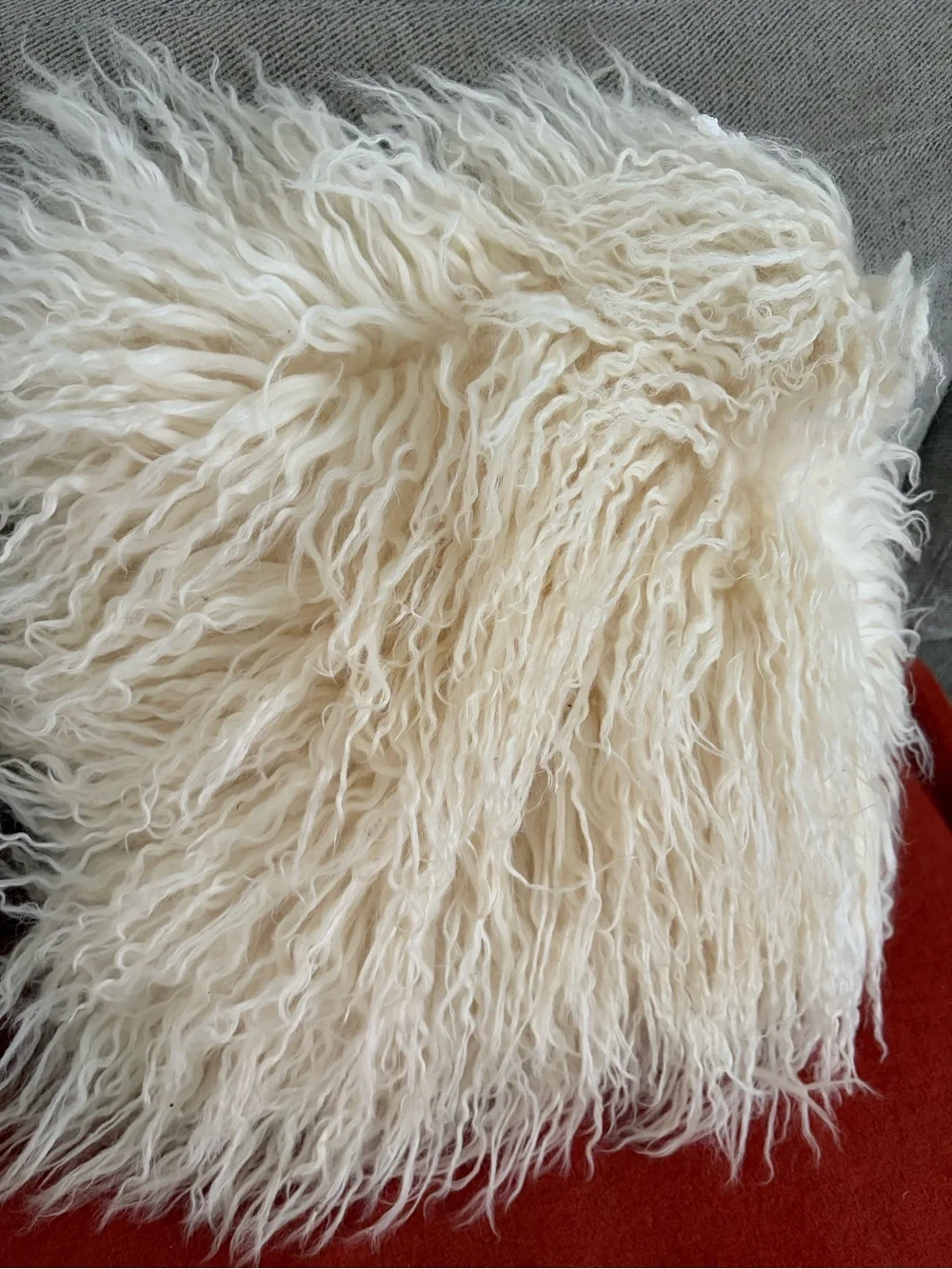 2 Pier 1 Mongolian Fur Throw Pillows ivory with inserts